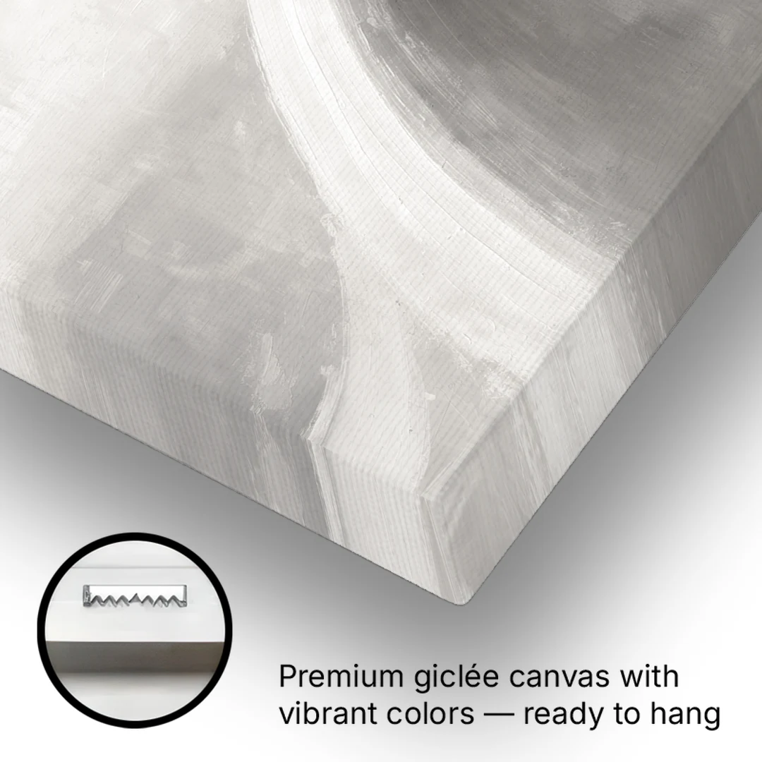 Abstract Chalk White Arc in Gray Mist for the Living Room - Canvas Wall Art - Gallery Wrap Corner