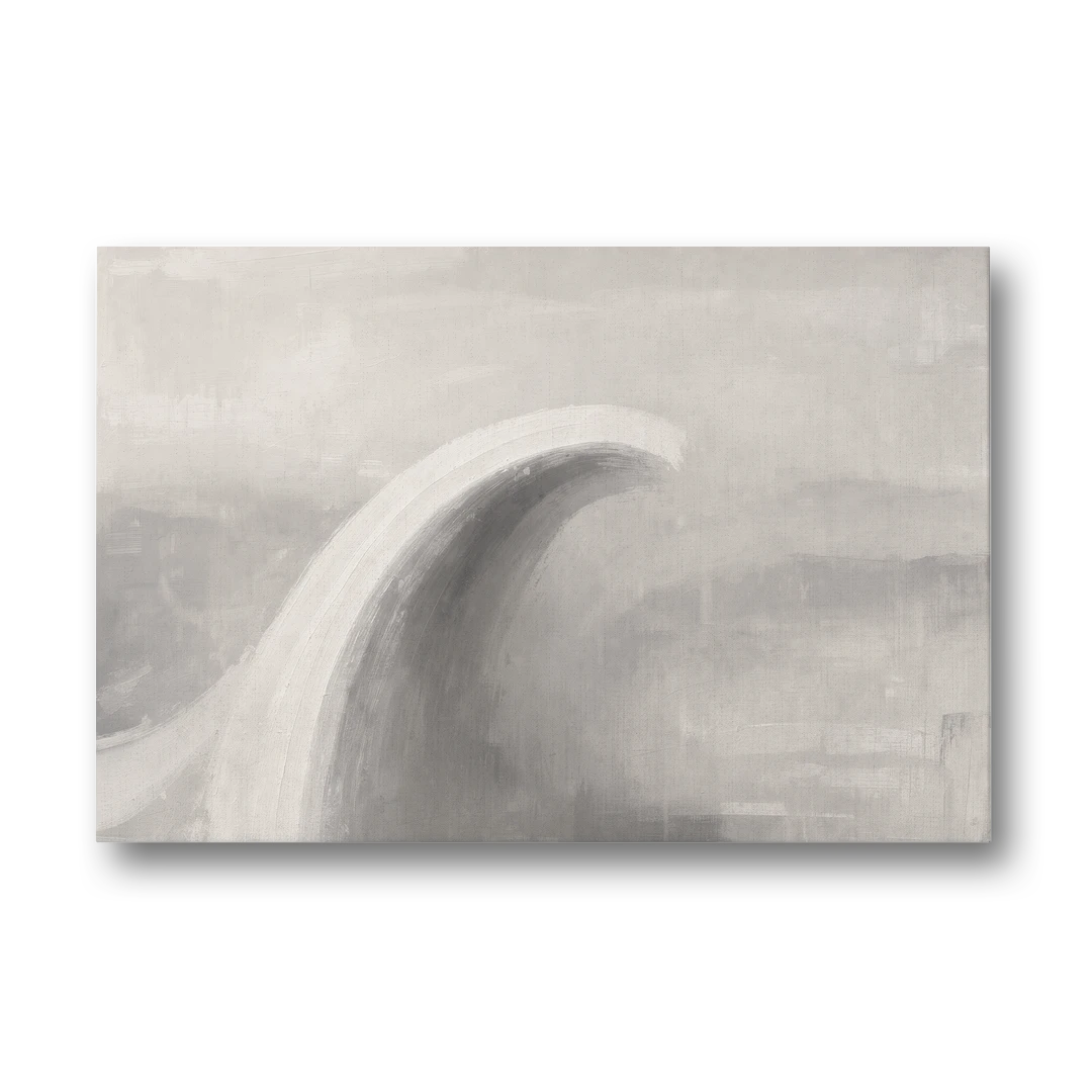 Abstract Chalk White Arc in Gray Mist for the Living Room - Canvas Wall Art - Front