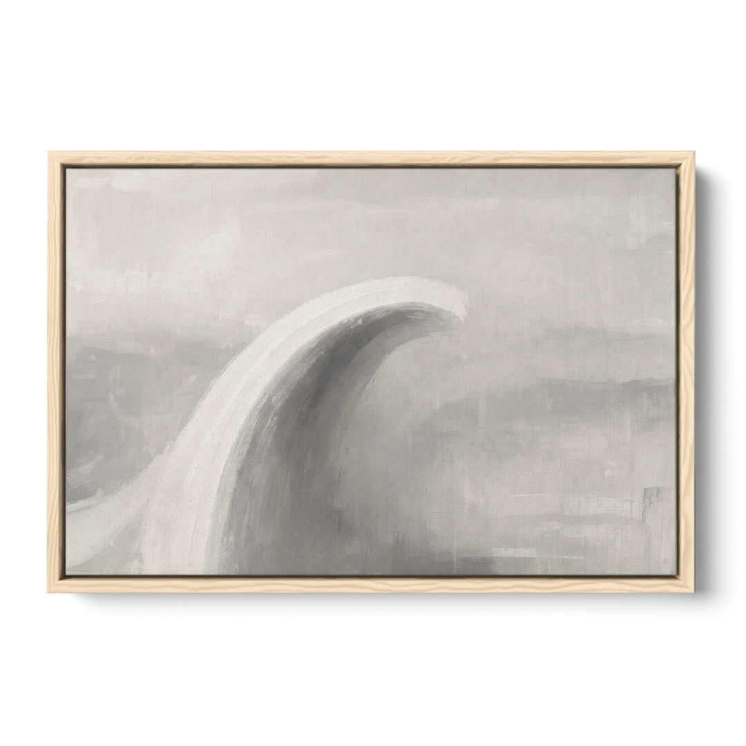 Abstract Chalk White Arc in Gray Mist for the Living Room - Oak Framed Canvas Wall Art - Front