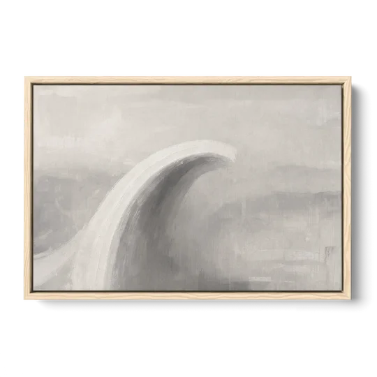 Abstract Chalk White Arc in Gray Mist for the Living Room - Oak Framed Canvas Wall Art - Front