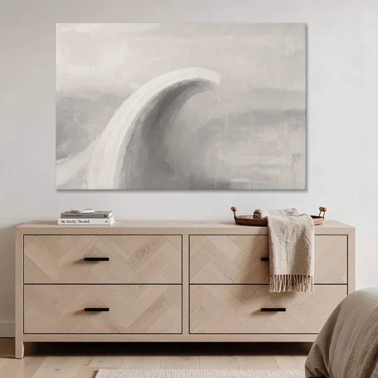 Abstract Chalk White Arc in Gray Mist for the Living Room - Canvas Wall Art - Coffee Table - 60x40