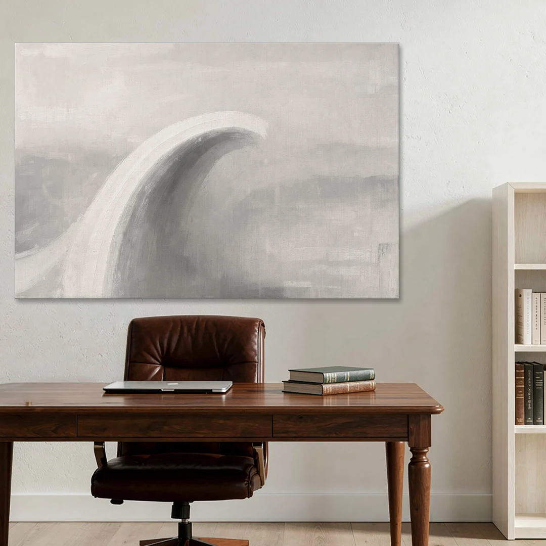 Abstract Chalk White Arc in Gray Mist for the Living Room - Canvas Wall Art - Office - 60x40