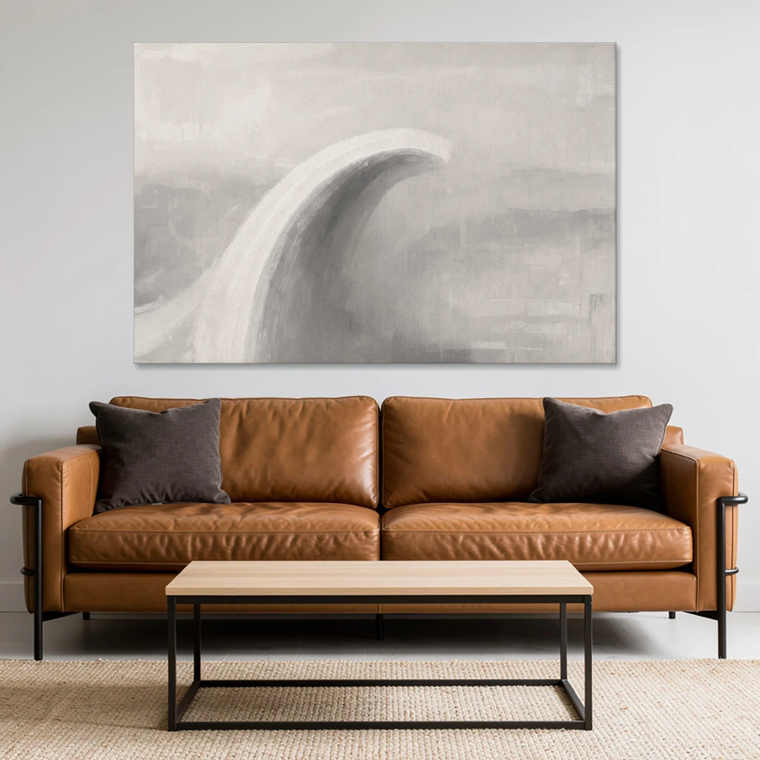 Abstract Chalk White Arc in Gray Mist for the Living Room - Canvas Wall Art - Sofa - 60x40