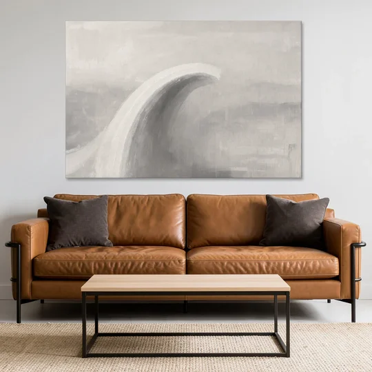 Abstract Chalk White Arc in Gray Mist for the Living Room - Canvas Wall Art - Sofa - 60x40