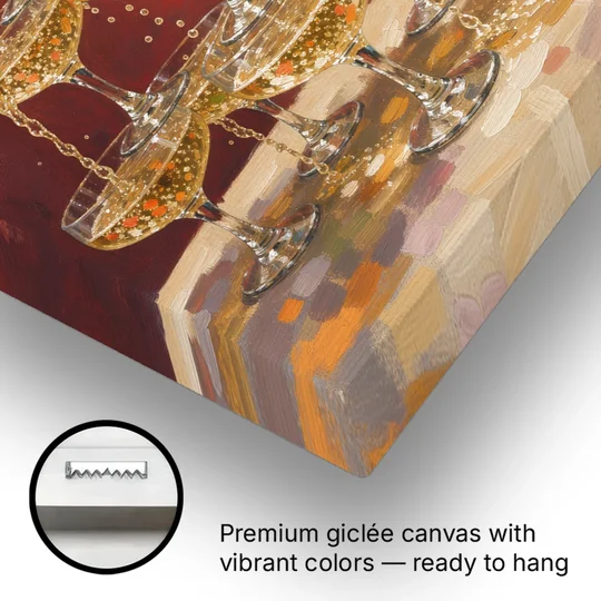 Champagne Coupe Tower Overflowing with Bubbles - Canvas Wall Art - Gallery Wrap Corner