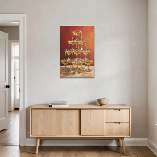 Champagne Coupe Tower Overflowing with Bubbles - Canvas Wall Art - Coffee Table - 24x36
