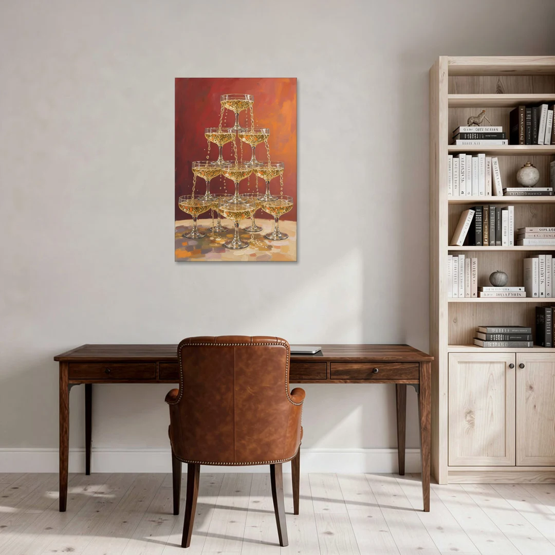 Champagne Coupe Tower Overflowing with Bubbles - Canvas Wall Art - Office - 24x36