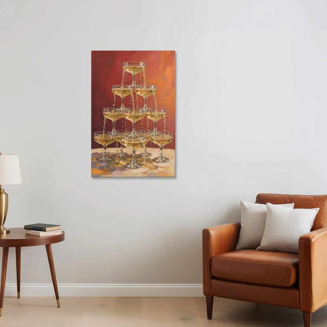 Champagne Coupe Tower Overflowing with Bubbles - Canvas Wall Art - Sofa - 24x36