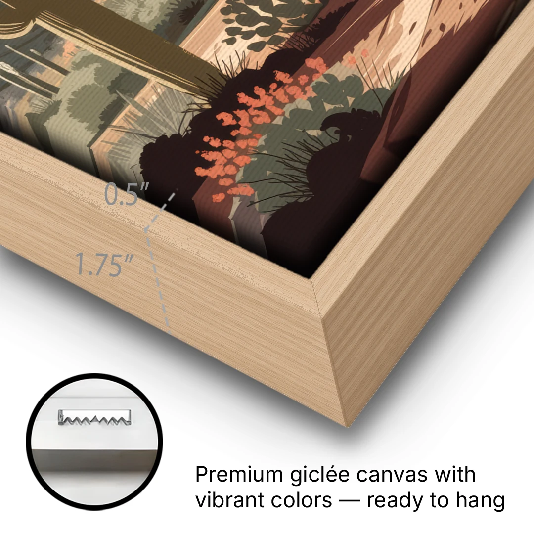 Chandler Arizona Cactus - Oak Framed Canvas Wall Art - Gallery Wrap Corner