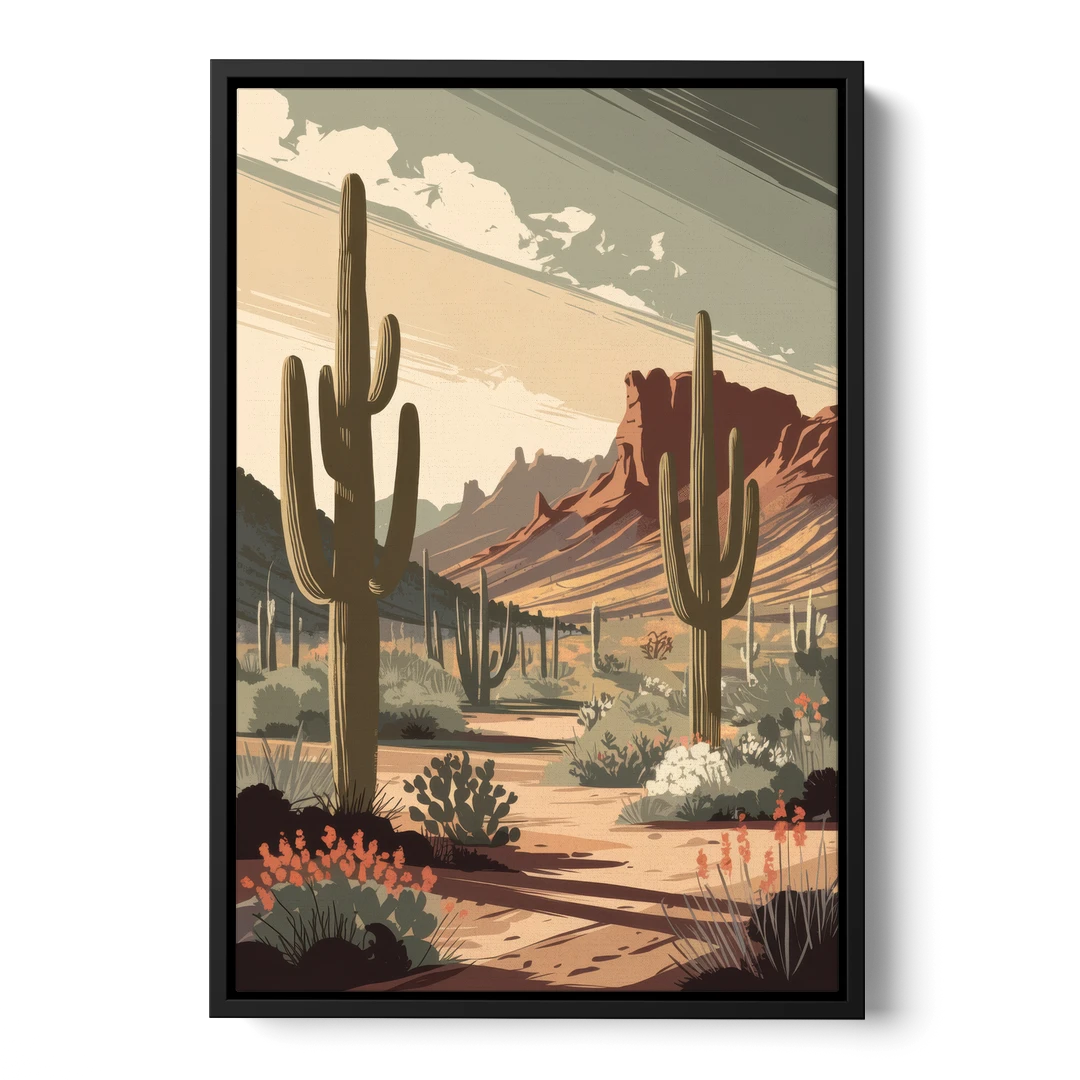 Chandler Arizona Cactus - Black Framed Canvas Wall Art - Front