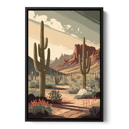 Chandler Arizona Cactus - Black Framed Canvas Wall Art - Front