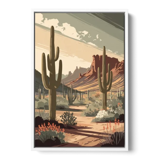 Chandler Arizona Cactus - White Framed Canvas Wall Art - Front