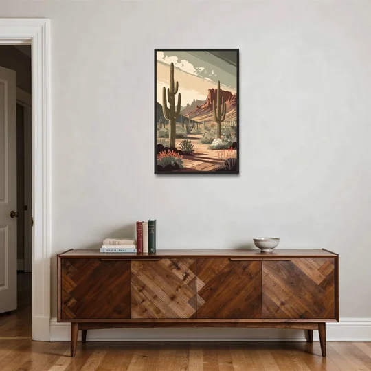 Chandler Arizona Cactus - Black Framed Canvas Wall Art - Coffee Table - 24x36