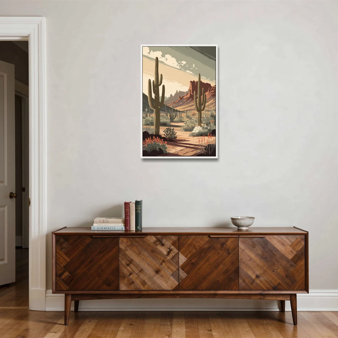 Chandler Arizona Cactus - White Framed Canvas Wall Art - Coffee Table - 24x36