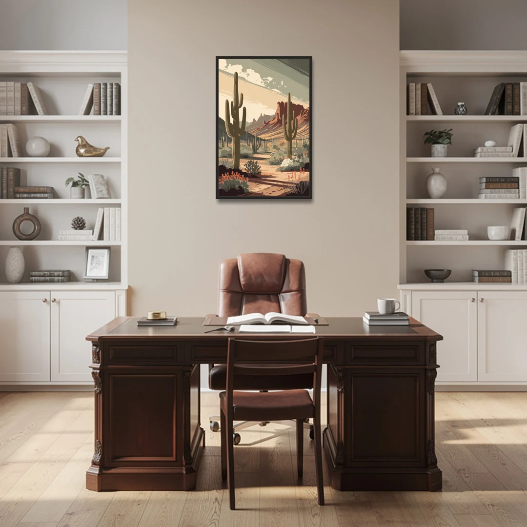 Chandler Arizona Cactus - Black Framed Canvas Wall Art - Office - 24x36