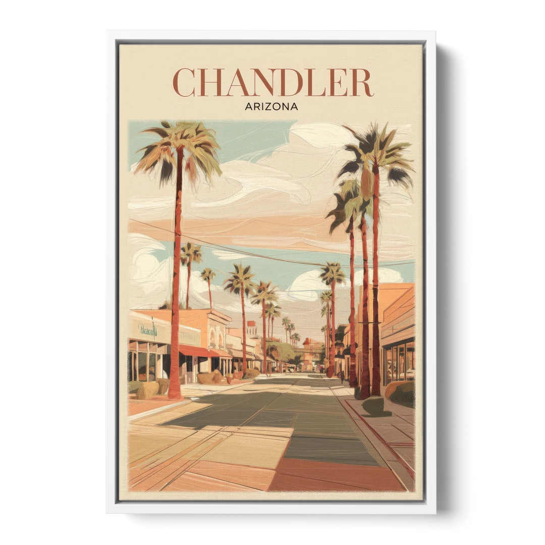 Chandler Downtown Streets - White Framed Canvas Wall Art - Front