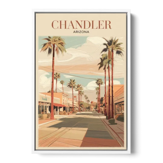 Chandler Downtown Streets - White Framed Canvas Wall Art - Front