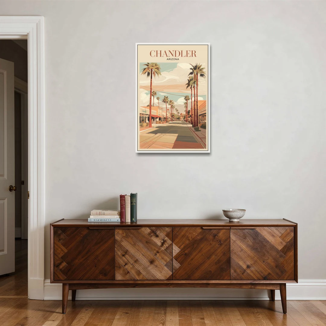 Chandler Downtown Streets - White Framed Canvas Wall Art - Coffee Table - 24x36