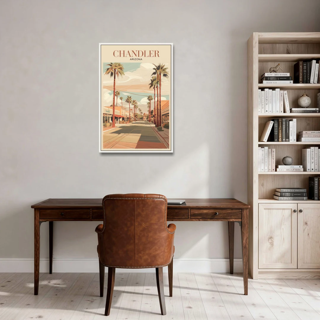Chandler Downtown Streets - White Framed Canvas Wall Art - Office - 24x36