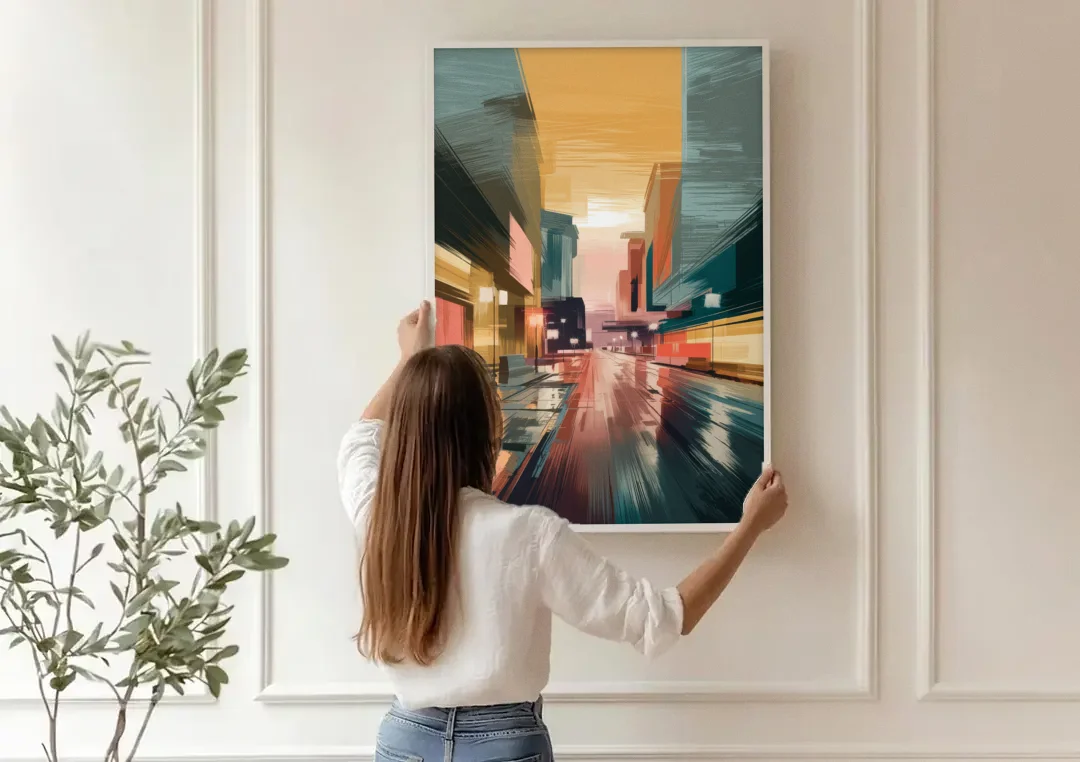 Chandler Scenic Landscape canvas wall art being hung on a paneled wall
