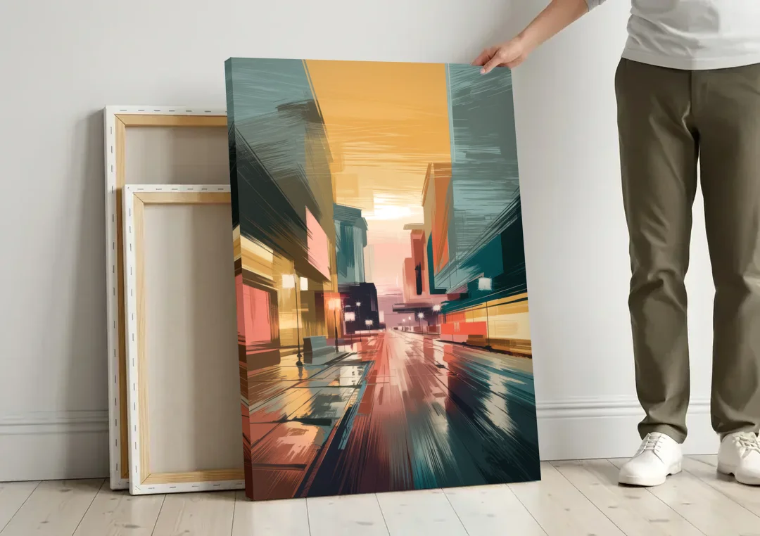 Chandler Scenic Landscape canvas wall art leaning against a wall next to blank canvases