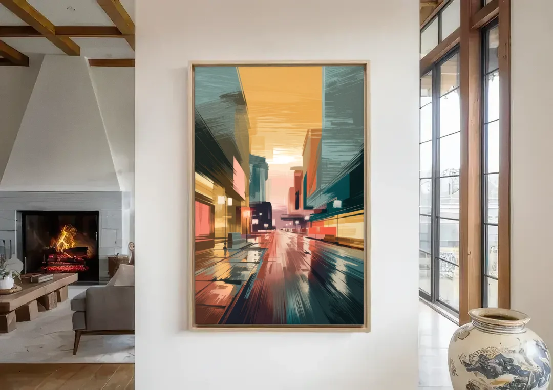 Chandler Scenic Landscape canvas wall art in a living room with a fireplace