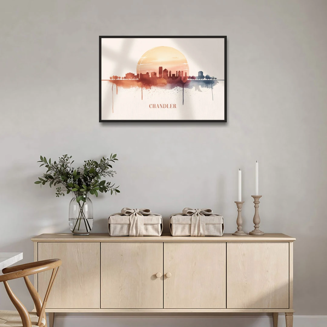 Chandler Skyline View - Black Framed Canvas Wall Art - Coffee Table - 36x24