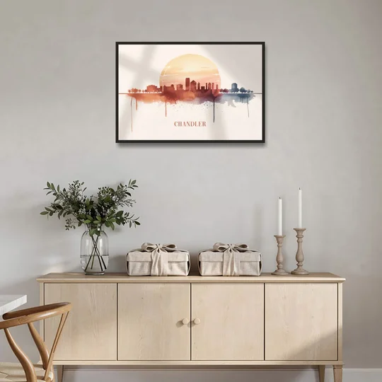 Chandler Skyline View - Black Framed Canvas Wall Art - Coffee Table - 36x24