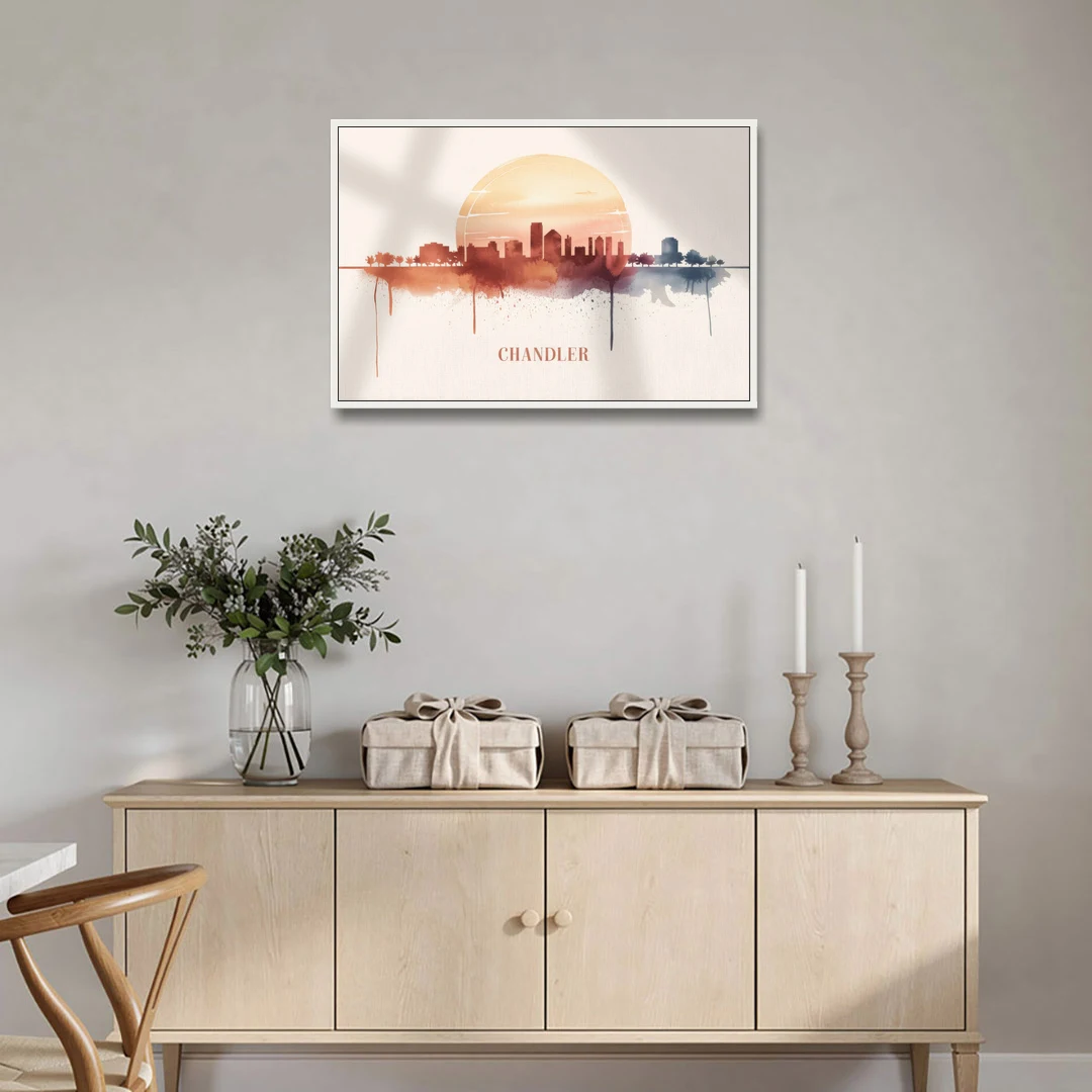 Chandler Skyline View - White Framed Canvas Wall Art - Coffee Table - 36x24