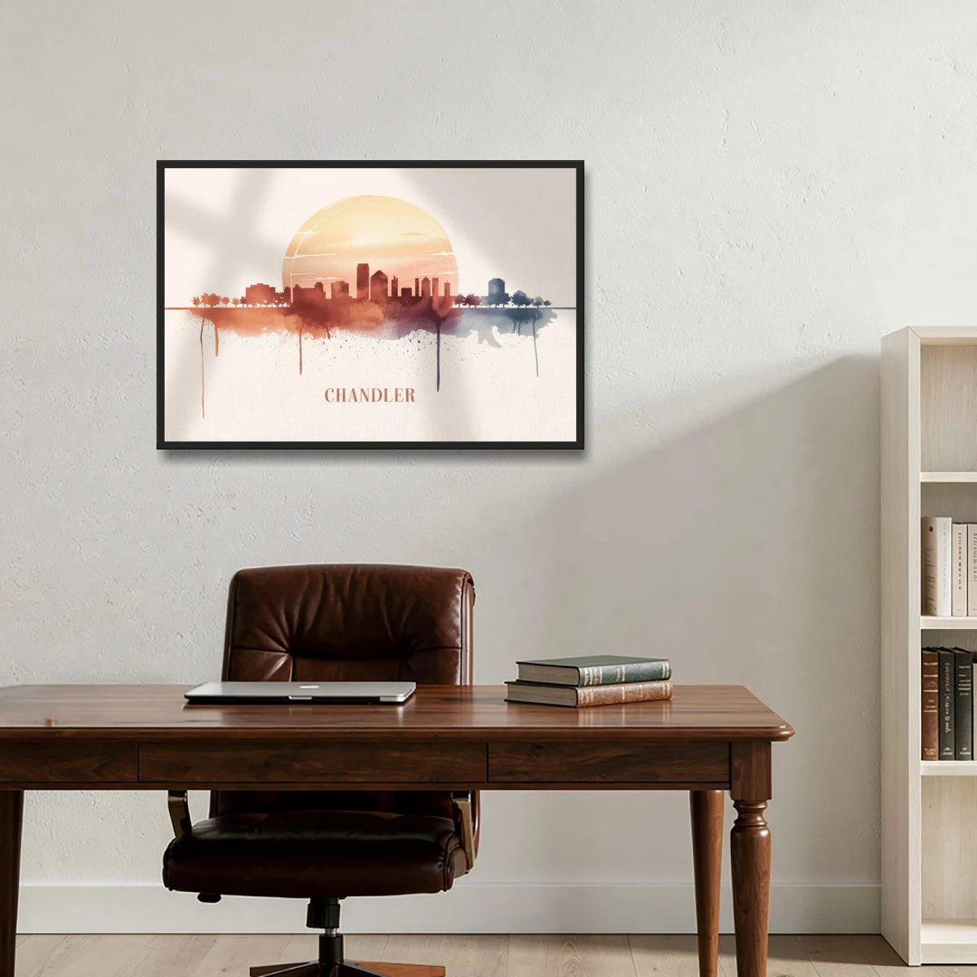 Chandler Skyline View - Black Framed Canvas Wall Art - Office - 36x24
