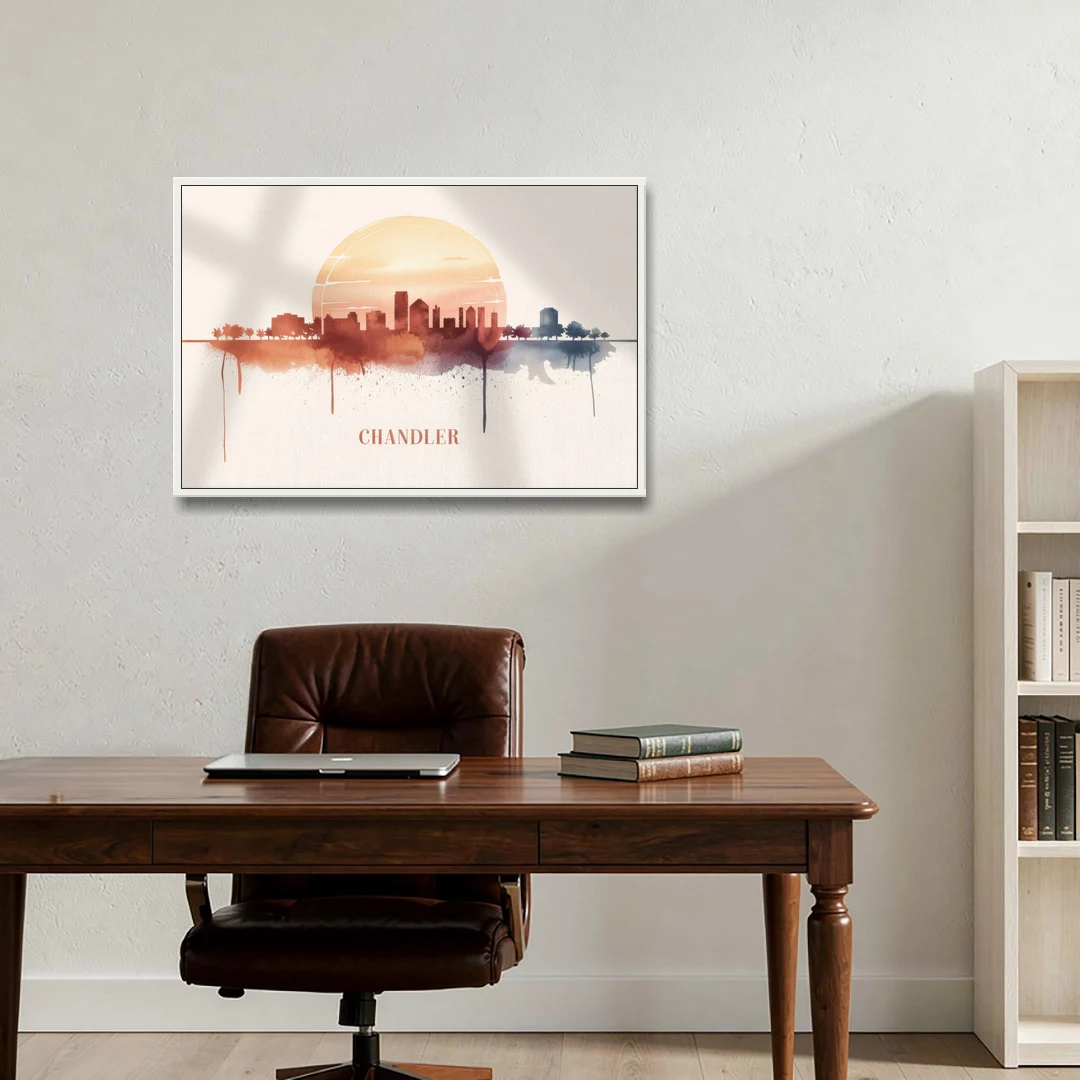 Chandler Skyline View - White Framed Canvas Wall Art - Office - 36x24