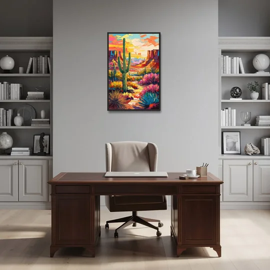 Chandler Vibrant Southwest - Black Framed Canvas Wall Art - Office - 24x36