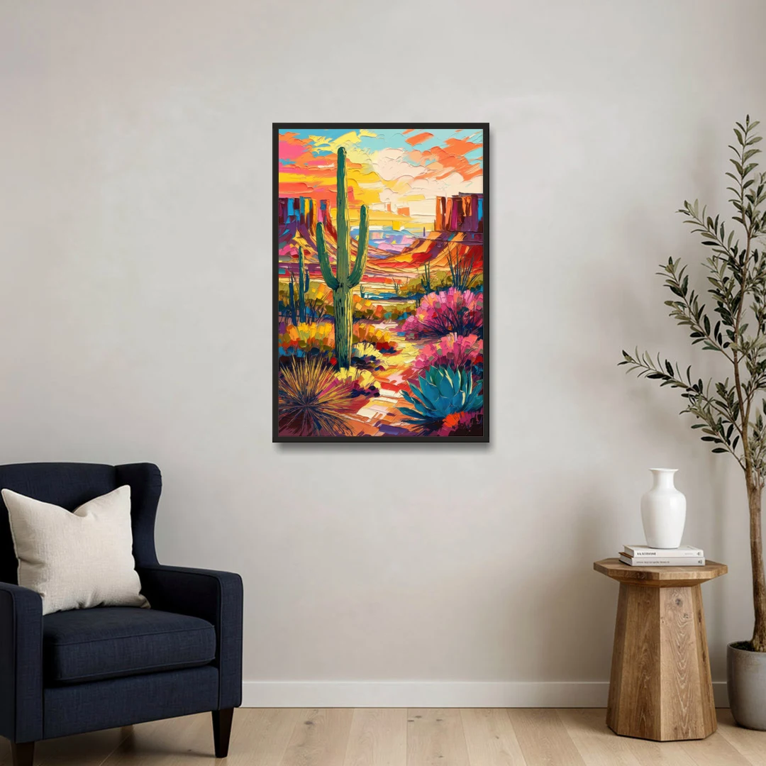 Chandler Vibrant Southwest - Black Framed Canvas Wall Art - Sofa - 24x36