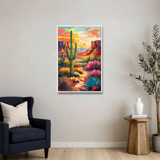 Chandler Vibrant Southwest - White Framed Canvas Wall Art - Sofa - 24x36