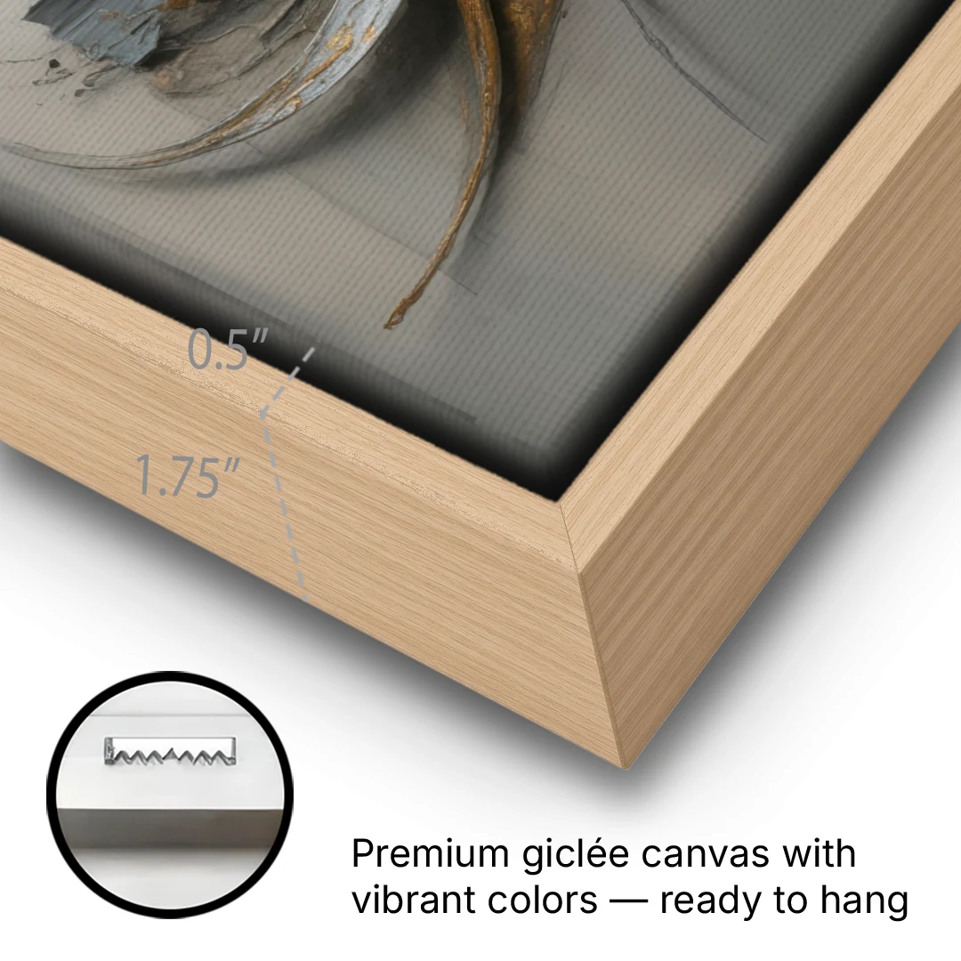 Chaotic Harmony Grey and Silver Abstract - Oak Framed Canvas Wall Art - Gallery Wrap Corner