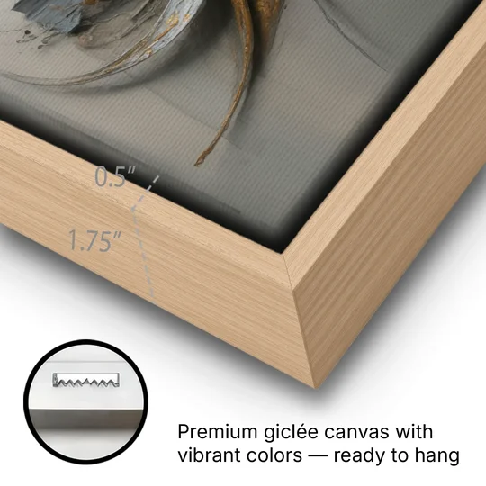 Chaotic Harmony Grey and Silver Abstract - Oak Framed Canvas Wall Art - Gallery Wrap Corner