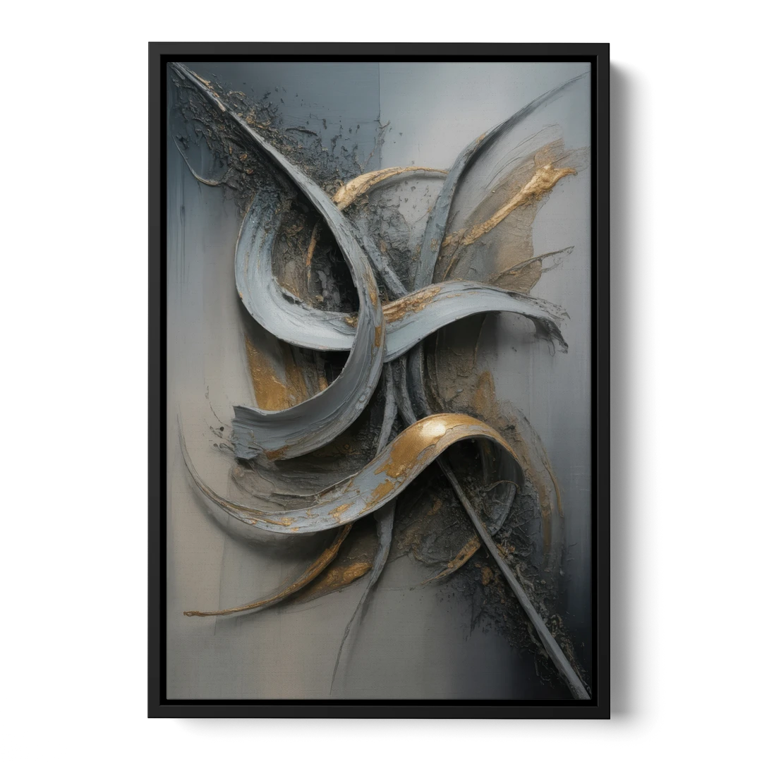 Chaotic Harmony Grey and Silver Abstract - Black Framed Canvas Wall Art - Front