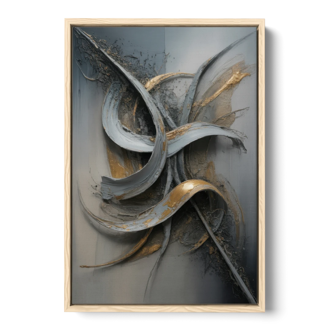 Chaotic Harmony Grey and Silver Abstract - Oak Framed Canvas Wall Art - Front