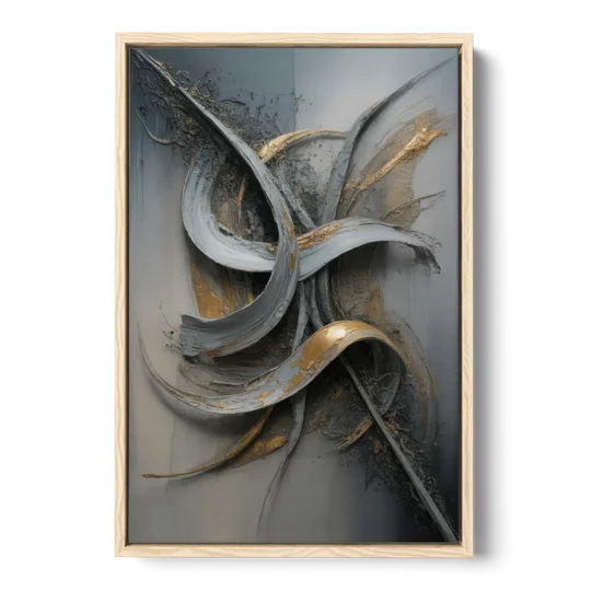 Chaotic Harmony Grey and Silver Abstract - Oak Framed Canvas Wall Art - Front