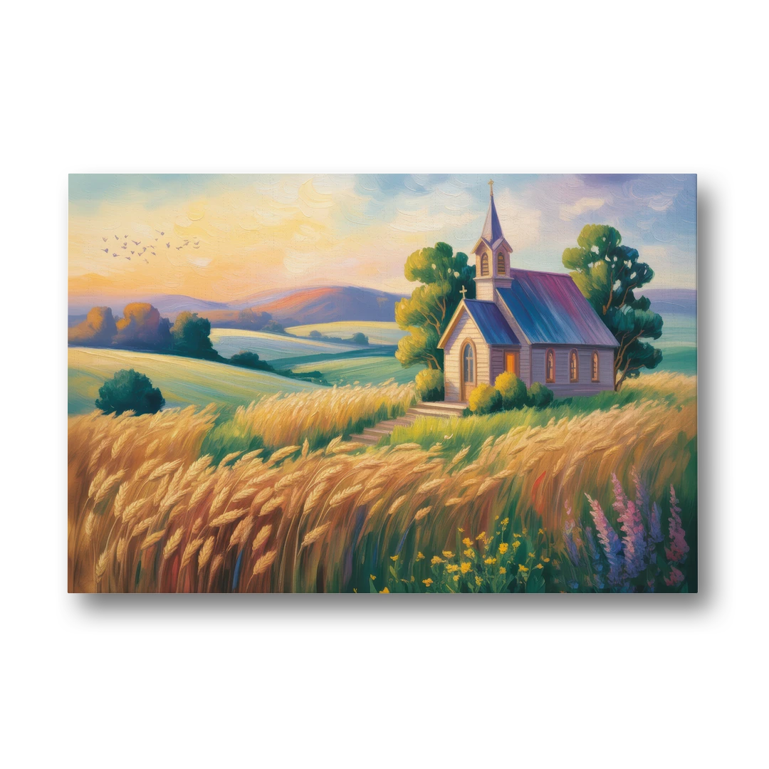 Chapel at Dusk Aesthetic Christian - Canvas Wall Art - Front