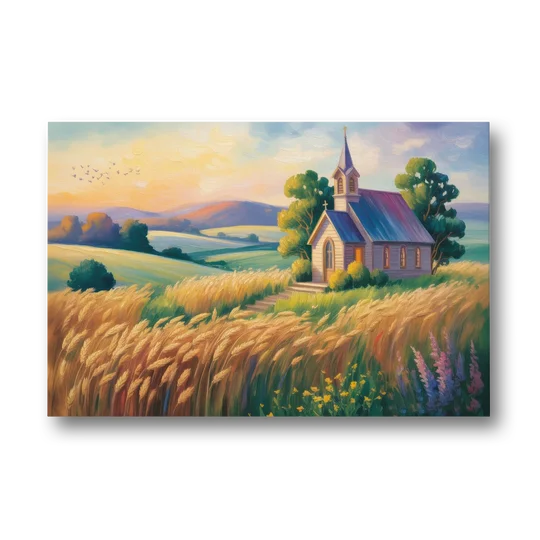 Chapel at Dusk Aesthetic Christian - Canvas Wall Art - Front
