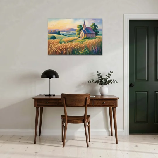 Chapel at Dusk Aesthetic Christian - Canvas Wall Art - Office - 36x24