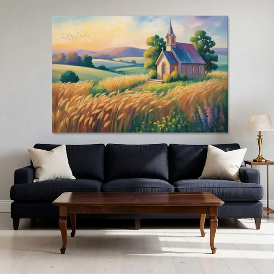 Chapel at Dusk Aesthetic Christian - Canvas Wall Art - Sofa - 60x40
