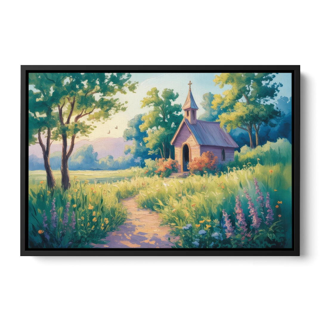 Chapel Serenity Aesthetic Christian - Black Framed Canvas Wall Art - Front