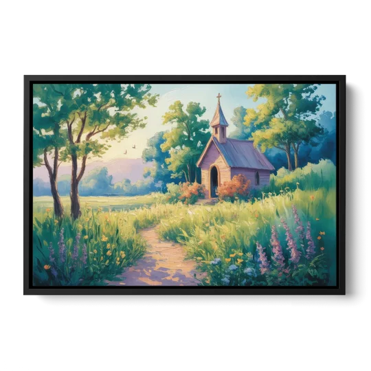 Chapel Serenity Aesthetic Christian - Black Framed Canvas Wall Art - Front