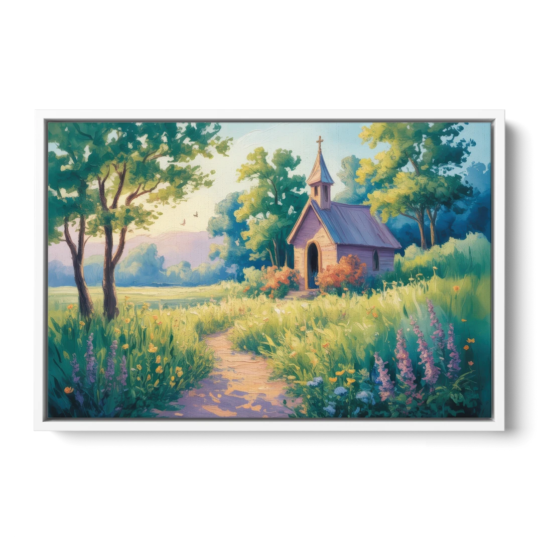 Chapel Serenity Aesthetic Christian - White Framed Canvas Wall Art - Front