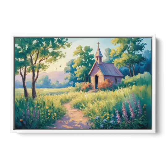 Chapel Serenity Aesthetic Christian - White Framed Canvas Wall Art - Front