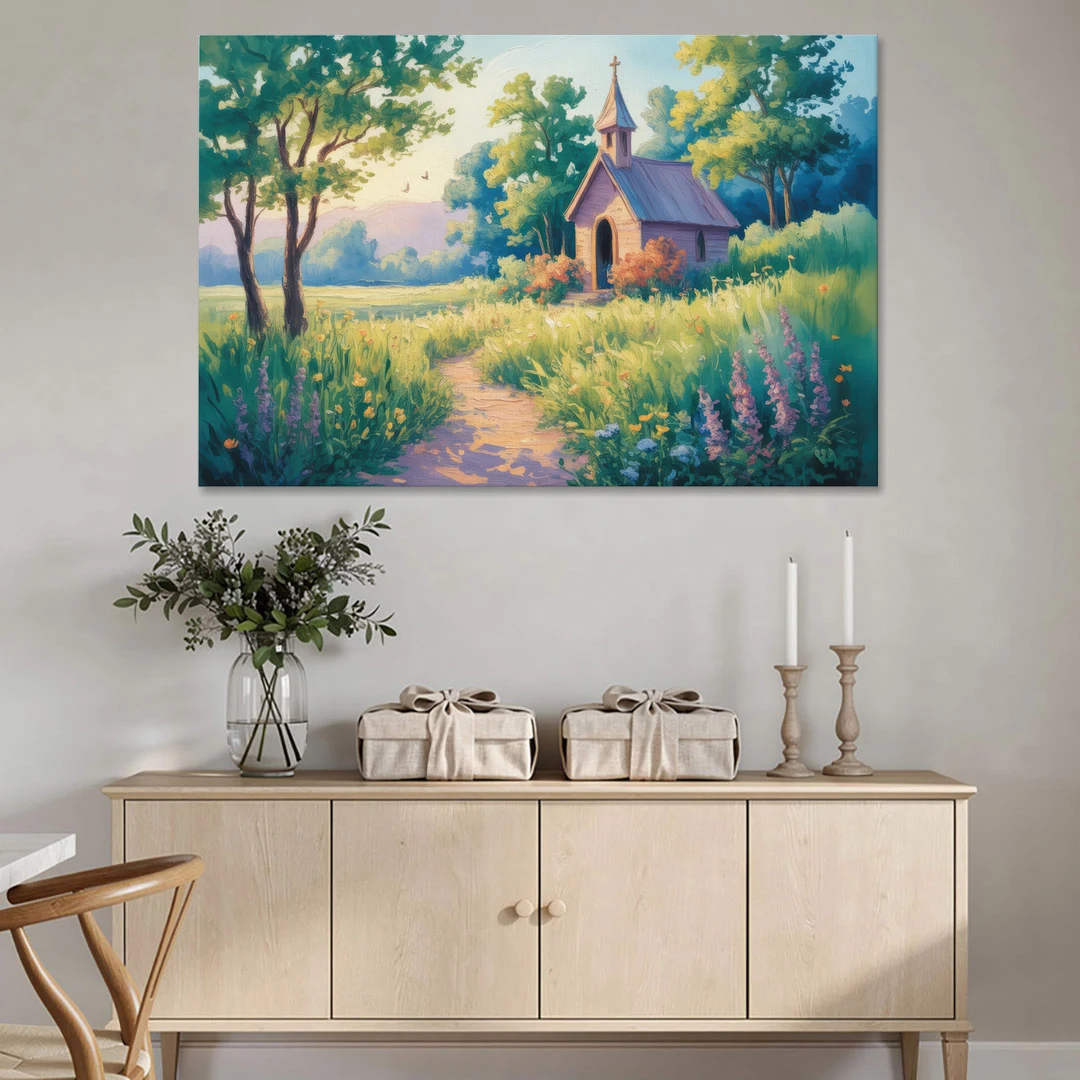 Chapel Serenity Aesthetic Christian - Canvas Wall Art - Coffee Table - 60x40