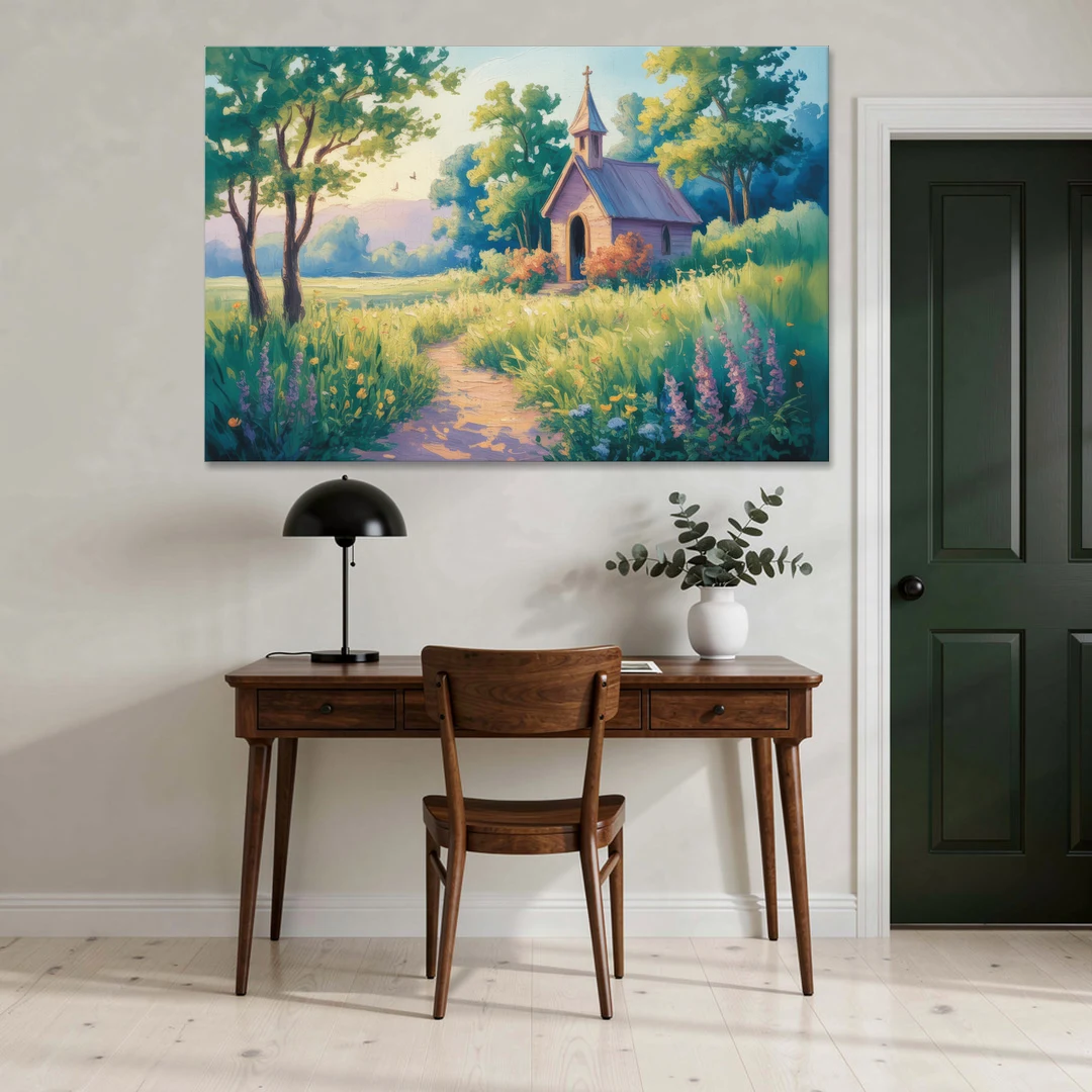 Chapel Serenity Aesthetic Christian - Canvas Wall Art - Office - 60x40