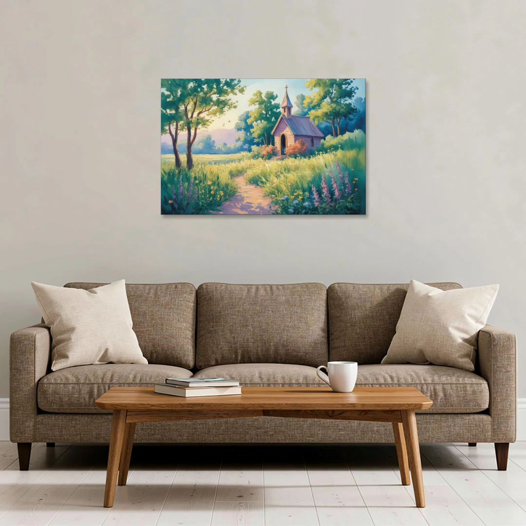 Chapel Serenity Aesthetic Christian - Canvas Wall Art - Sofa - 36x24